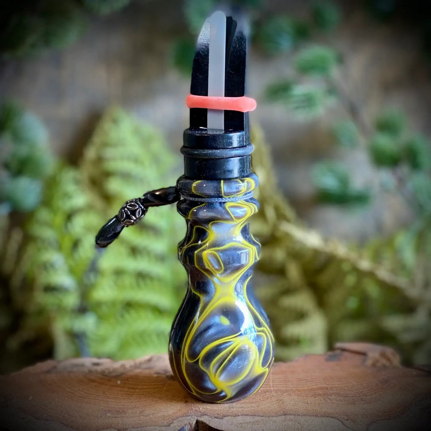 Acrylic Cow Elk Call - Yellow, Black, and light blue swirls