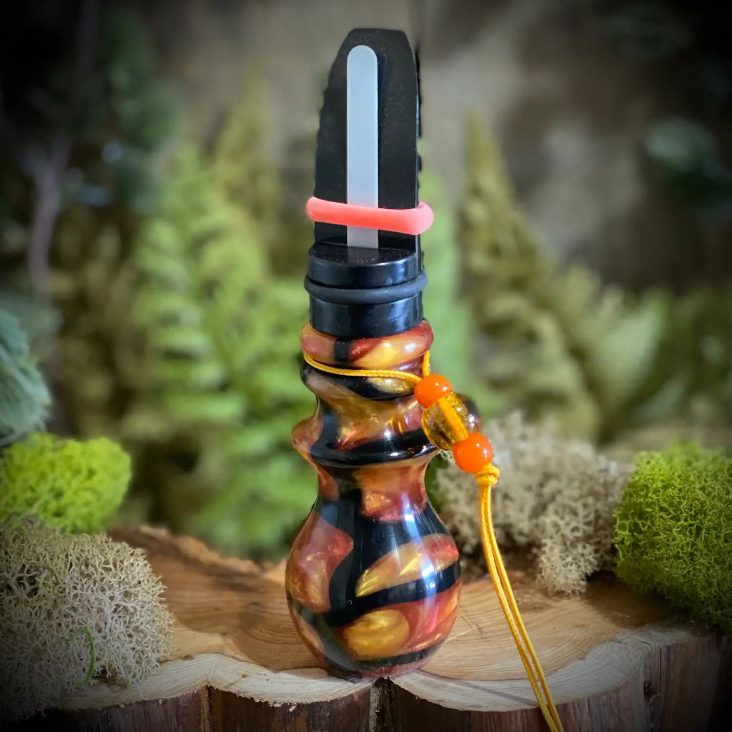 Acrylic Resin Cow Elk Call with golden ember orange and yellow with black Honeycomb designs