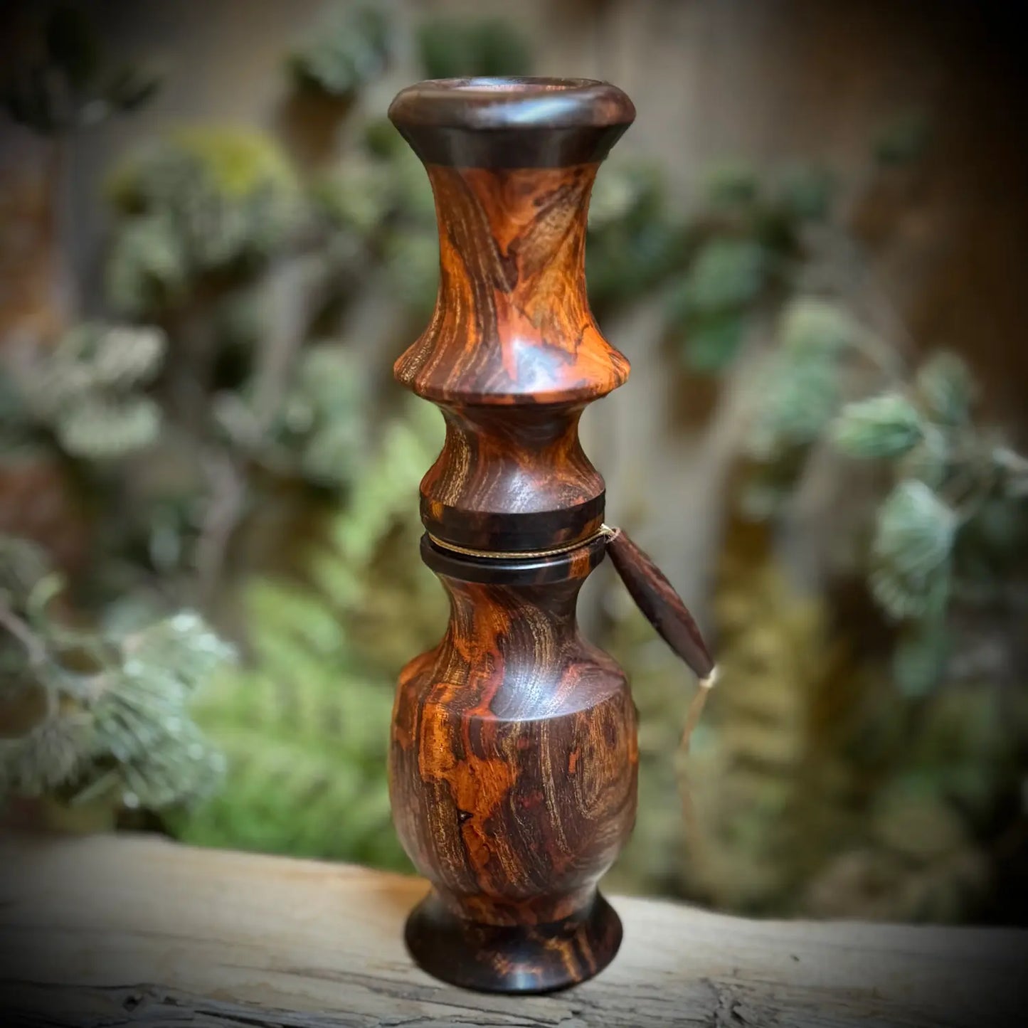 Exhibition grade Asian mahogany burl wood Whitetail Grunt call with desert ironwood caps