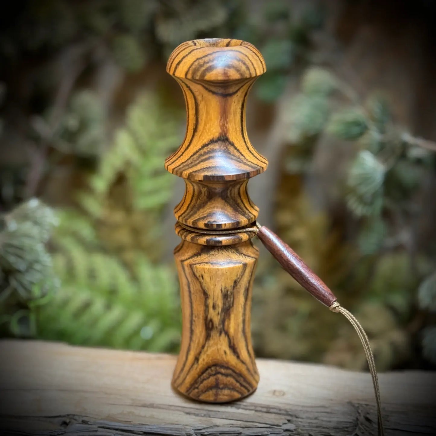 custom crafted Bocote wood owl hooter with compact design and custom lanyard