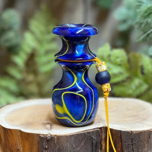 Acrylic Blacktail Bleat in Blue Angel acrylic with yellow swirls on electric blue