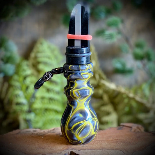 Acrylic Cow Elk Call - Yellow, Black, and light blue swirls