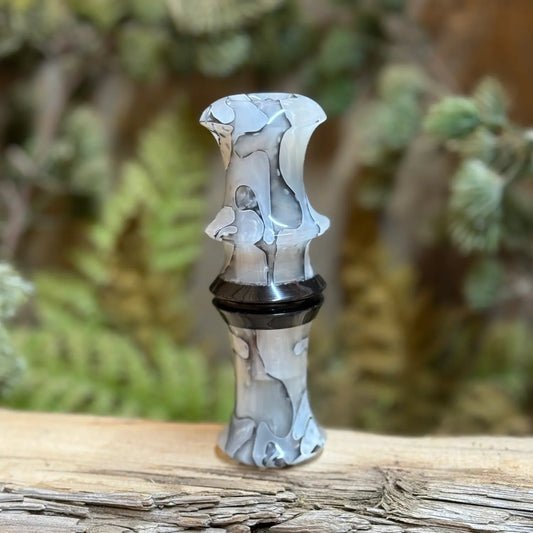 Acrylic Snow Goose Call in Blizzard pattern with black pearl acrylic detail