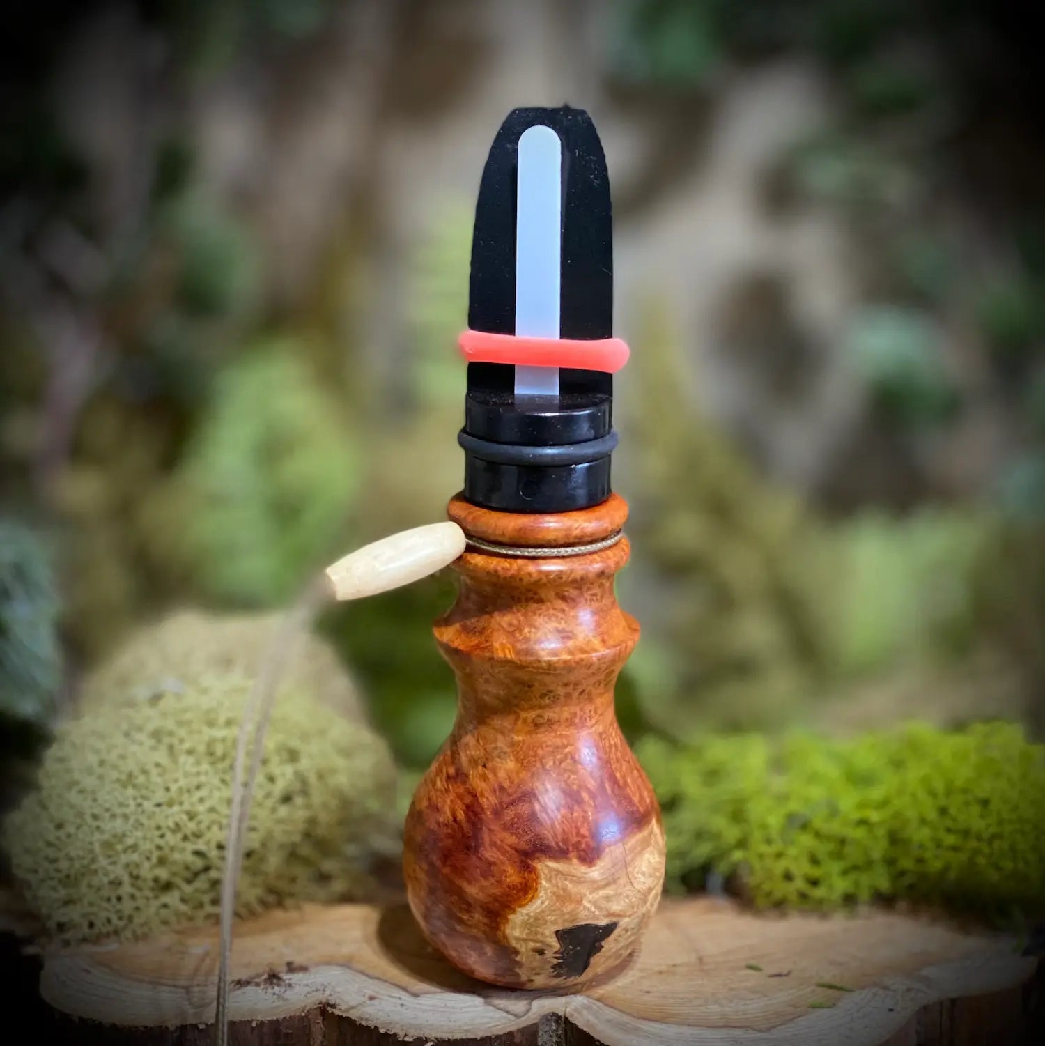 Bloodwood Burl Cow Elk Call with sappy inclusion and dark figuring