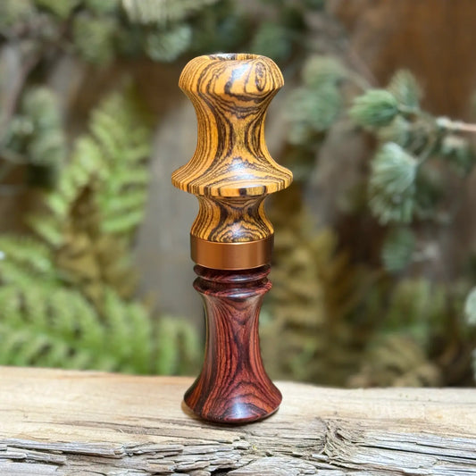 Bocote and Cocobolo Duck Call with burnt bronze band