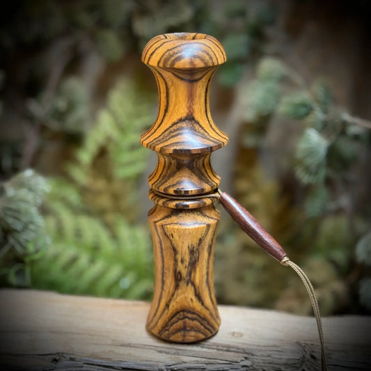 custom crafted Bocote wood owl hooter with compact design and custom lanyard