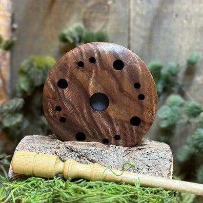 Curly Black Walnut Turkey Call with lighter milky toned striker made of black locust wood