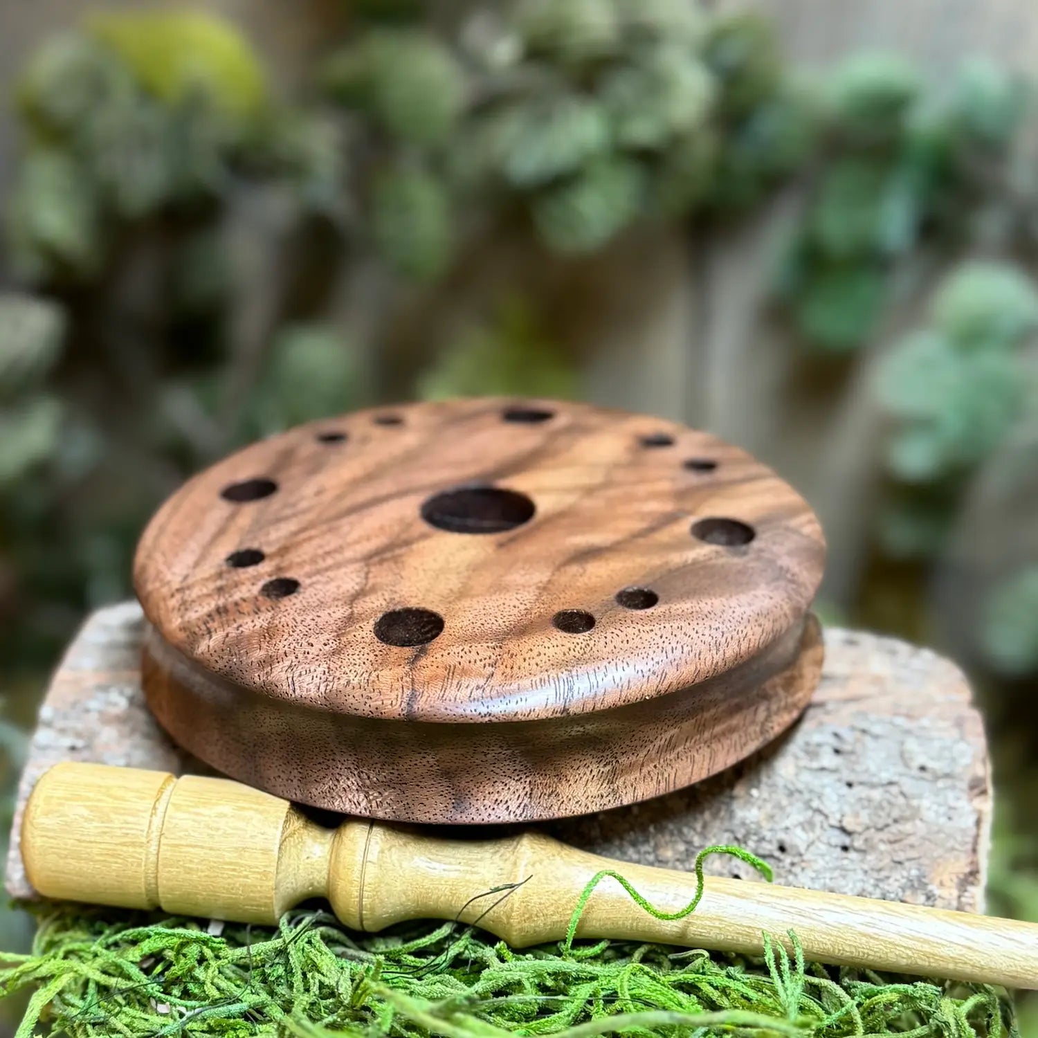Curly Black Walnut Turkey Call with lighter milky toned striker made of black locust wood