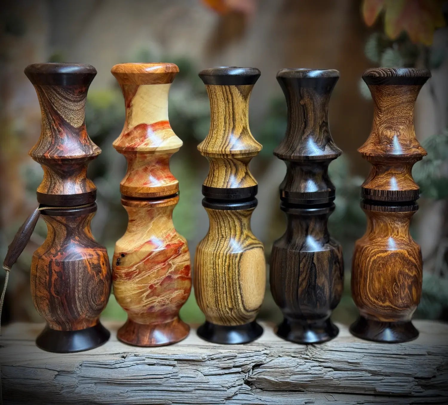 Asian Mahogany, Flaming Box Elder, Bocote, Ziricote, and Honduran Rosewood Deer Grunts