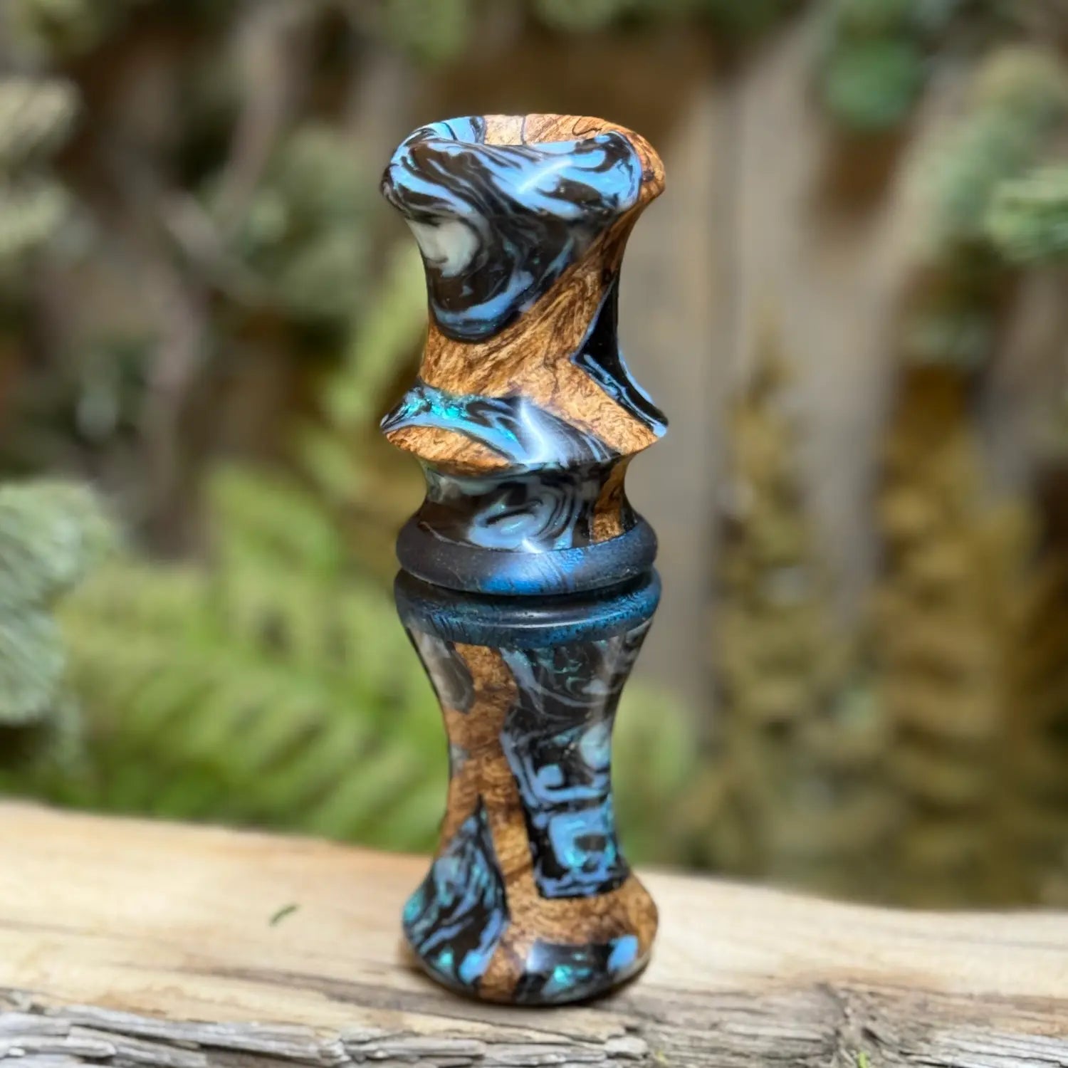 Box Elder Burl with Aquamarine Resin Short Reed Goose Call