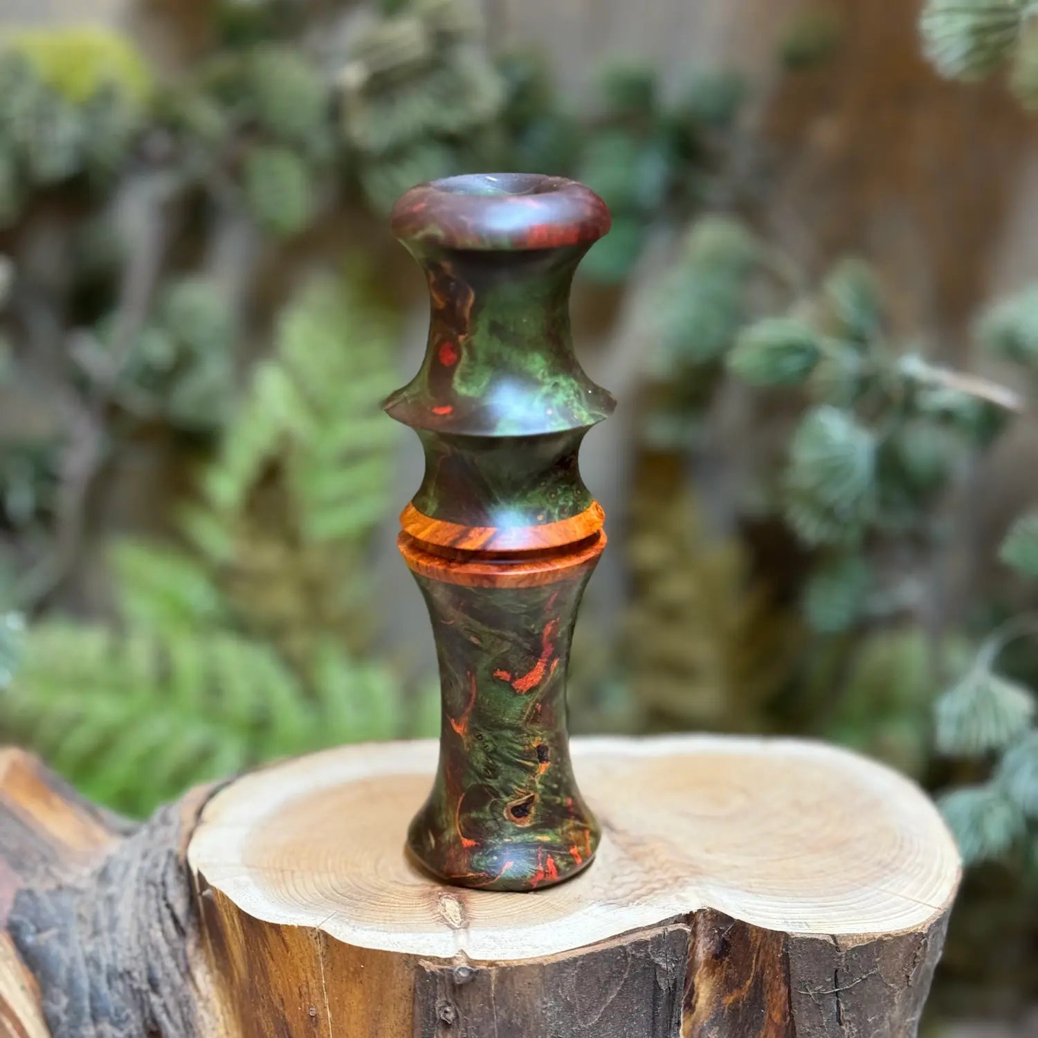 Double Dyed Maple Burl Short-Reed Goose Call with Malaysian Ironwood Band