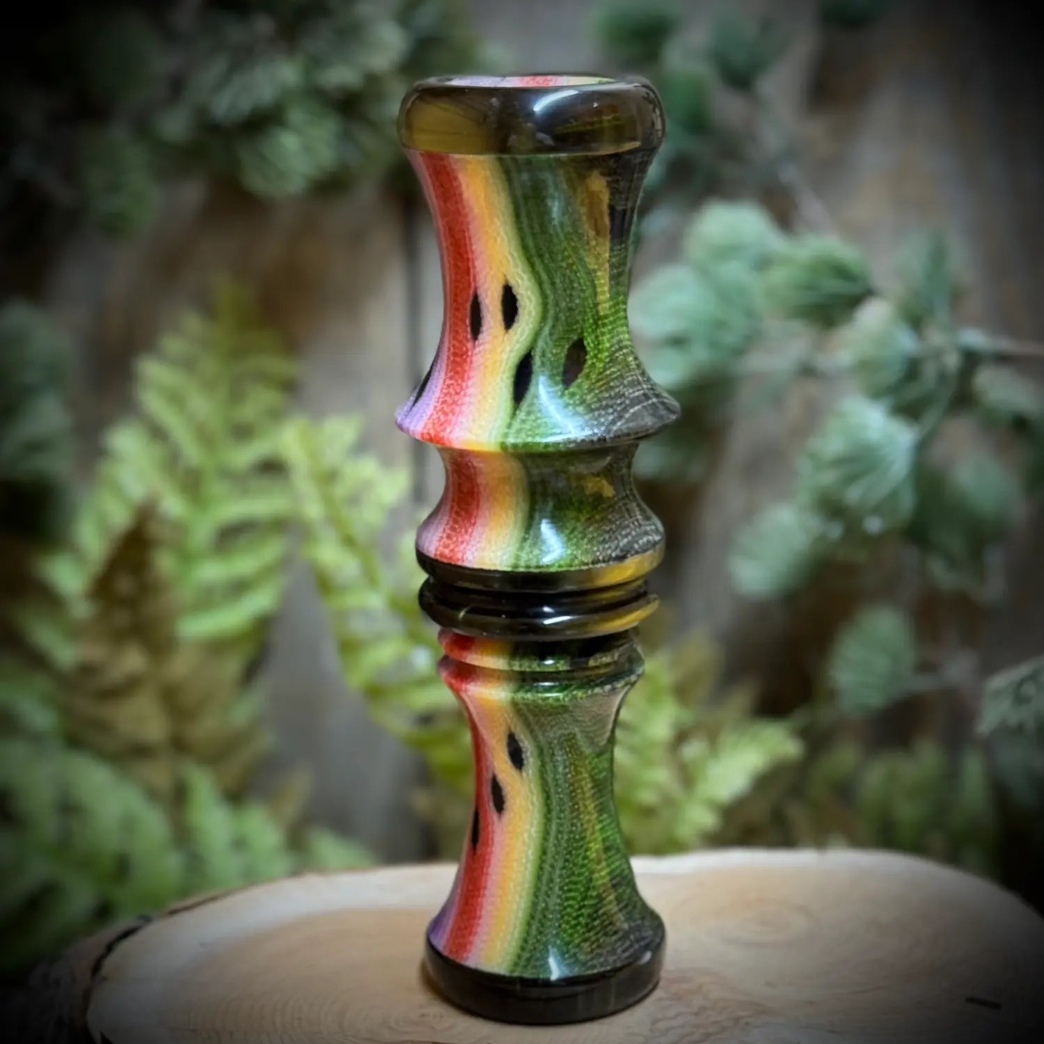 G-Carta and resin duck call featuring rainbow trout colors