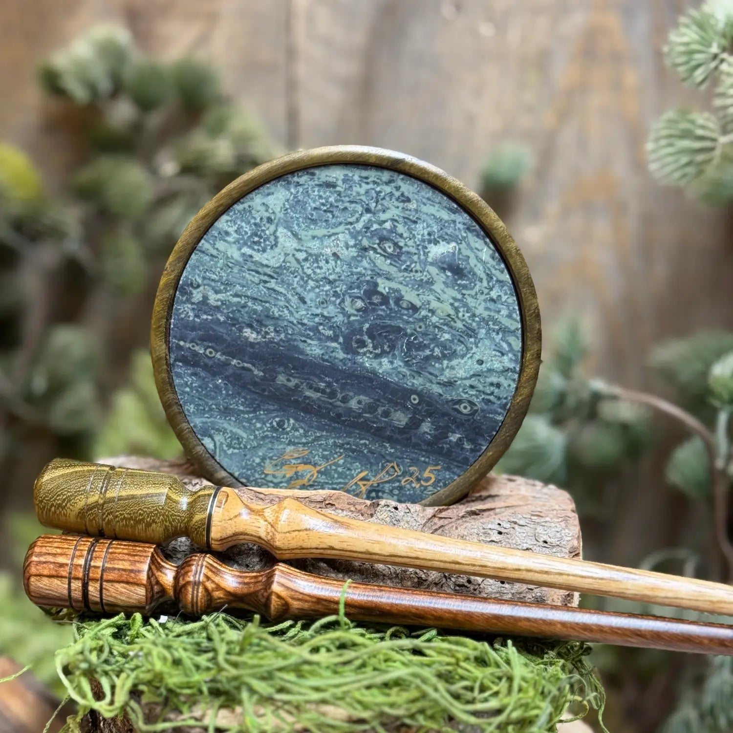 Kambaba Jasper Surface on Mud Cured Osage Turkey Pot Call with two strikers