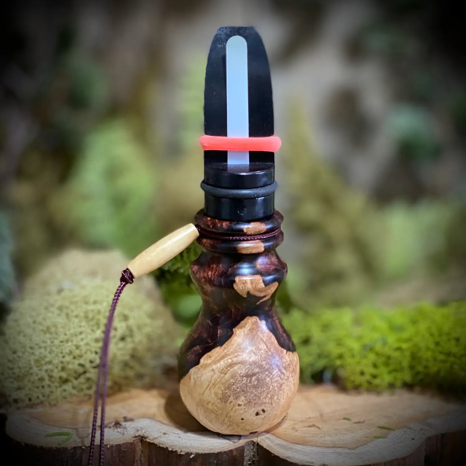 Honduran Rosewood Burl Cow Elk Call with sapwood inclusion on back