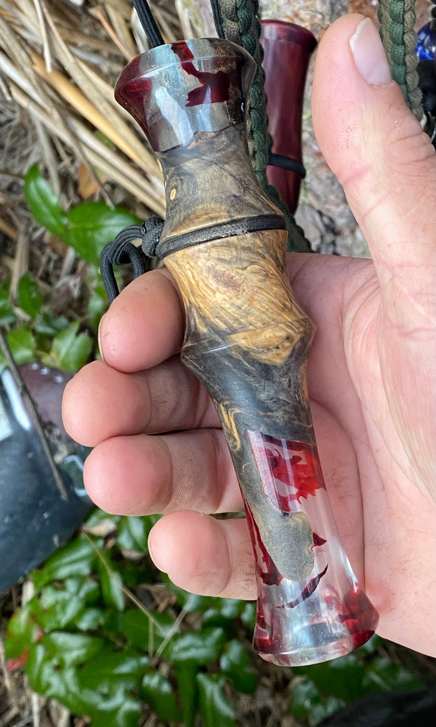 Buckeye Burl Wood & ClearBloodTone Resin Goose Call