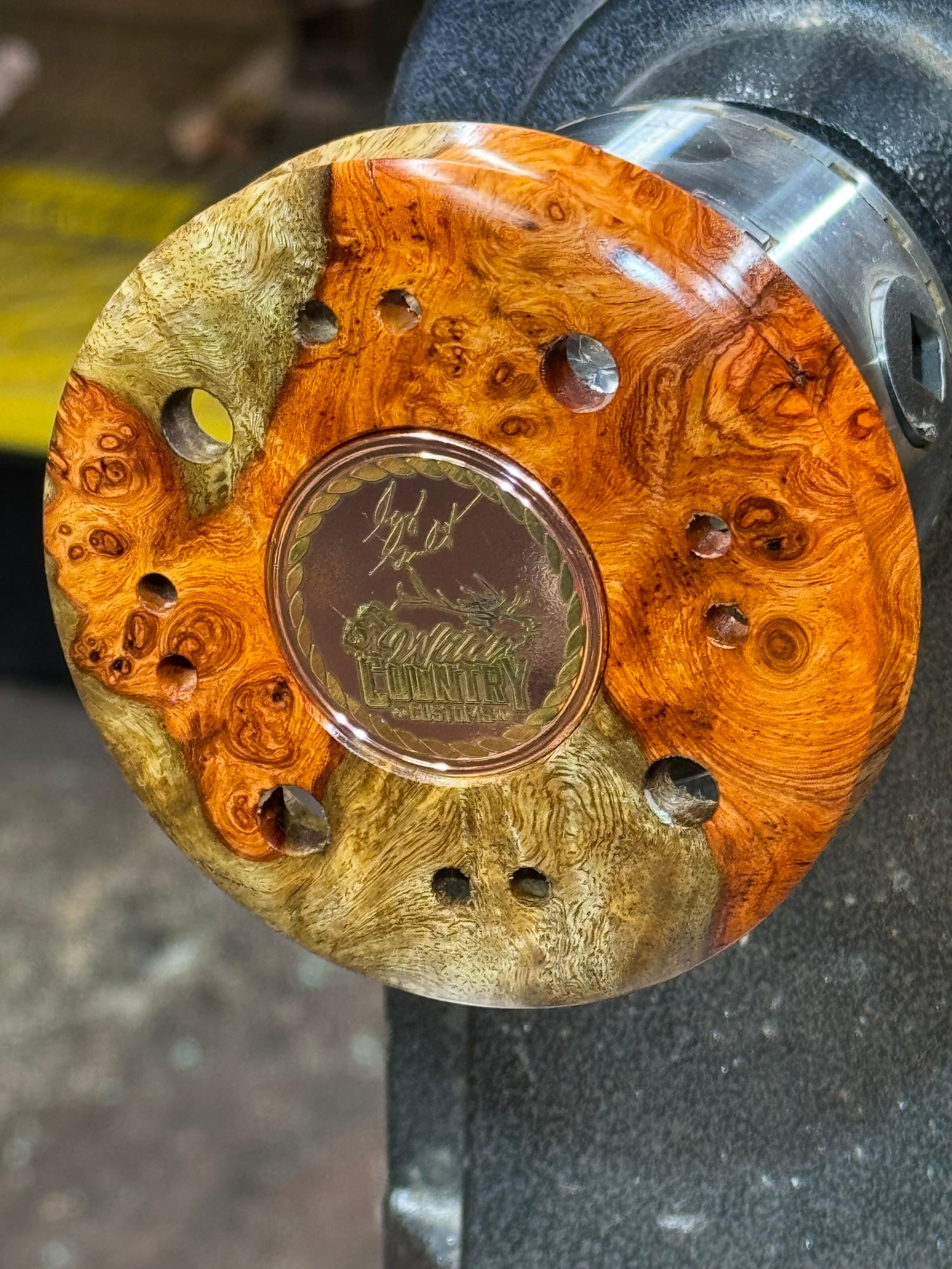 Amboyna Burl Pot Call Freshly Polished on the Lathe