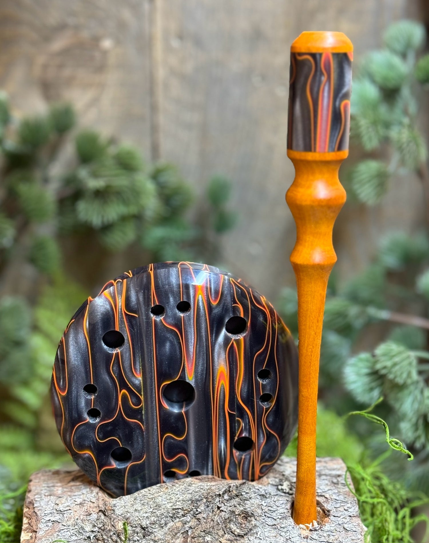 Flame pattern Acrylic Pot Call & Osage Striker with matching acrylic accents