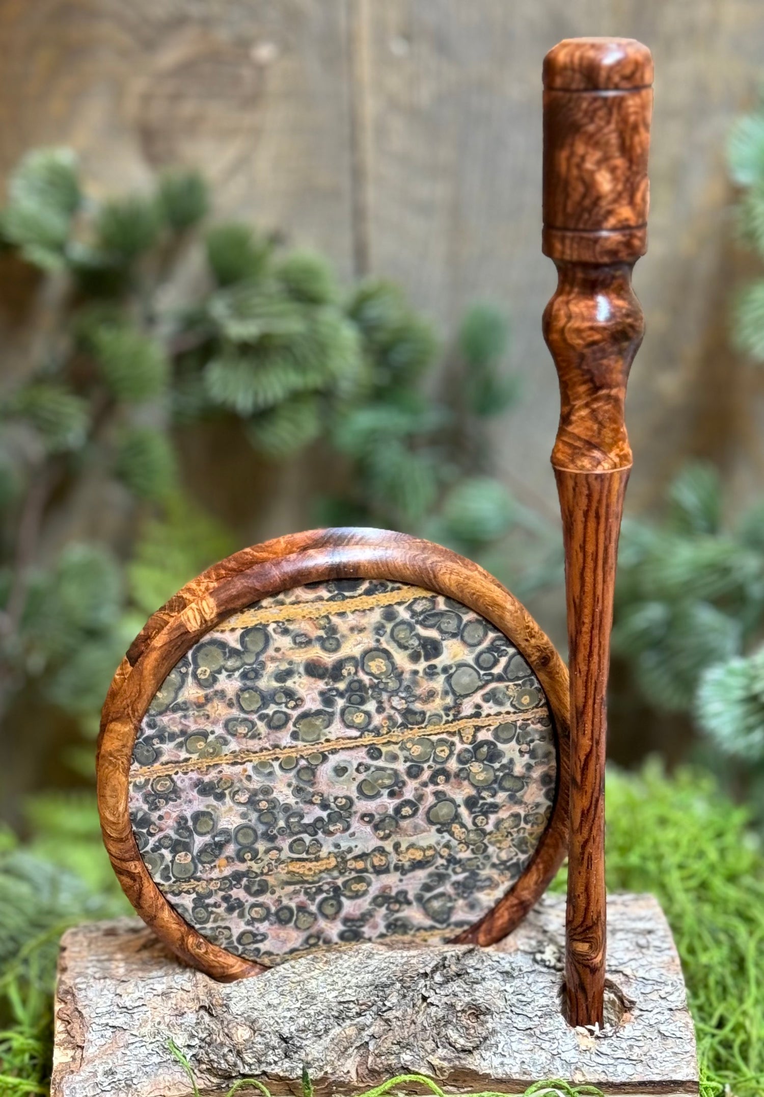 Honduran Rosewood Burl & Leopard Skin Jasper Surface