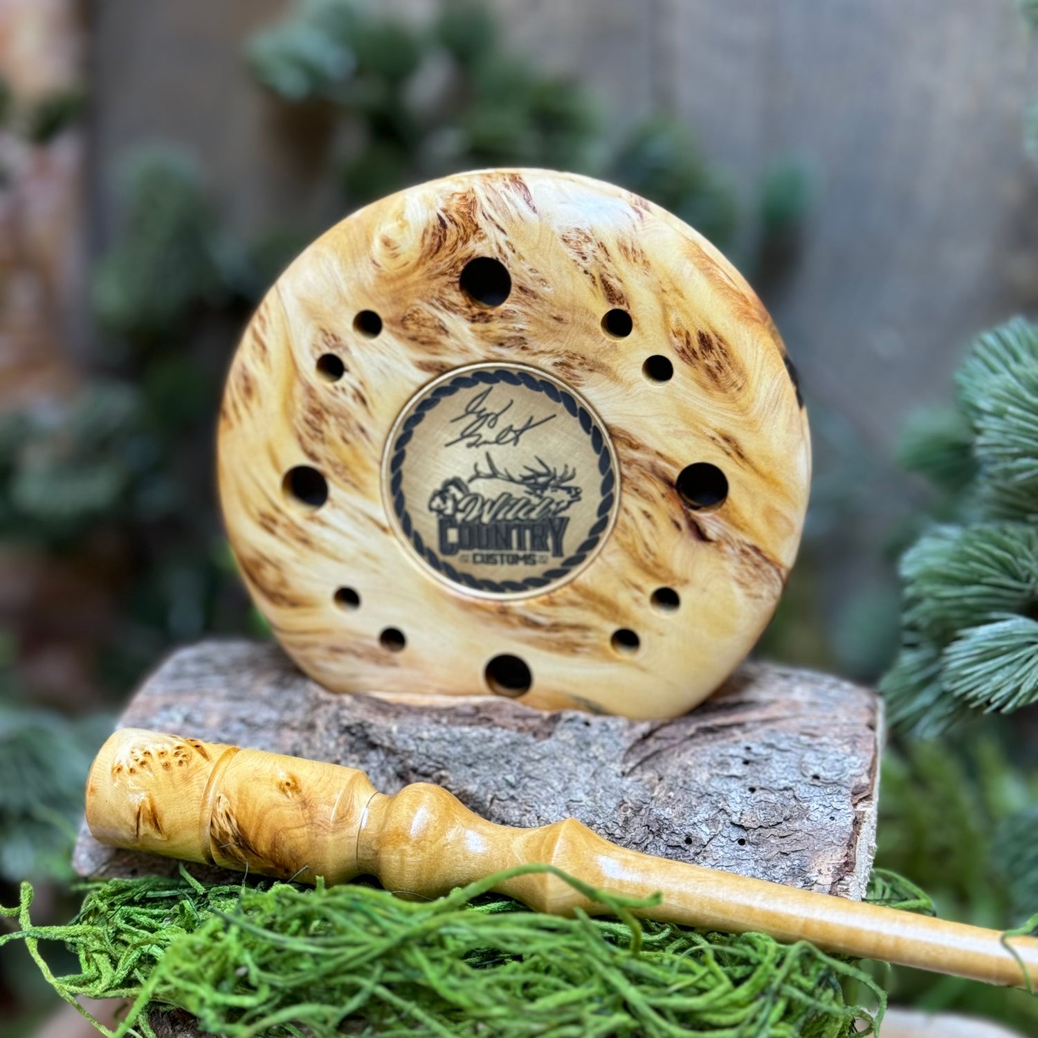 Yellow Cedar Burl Pot Call with matching 2 piece striker with Black Locust Stem