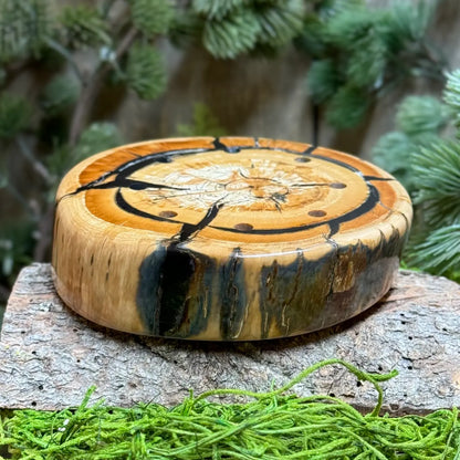 Rare Mammoth Tusk Turkey Call laying flat to show profile of mammoth tusk cross cut 