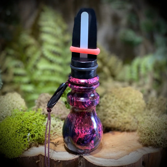 Maple Burl Hybrid Cow Elk Call with Purple and Pink swirls and flecks