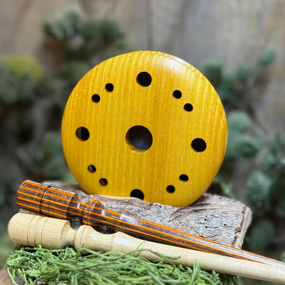 Osage Orange Pot Call Profile View with Ember Glow Laminate Striker and Black Locust Striker