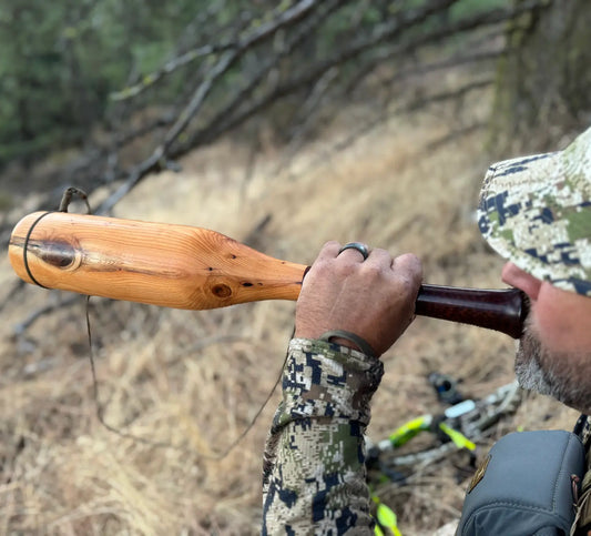 Pacific Yew Elk Bugle WCC action with hunger in camo playing the call