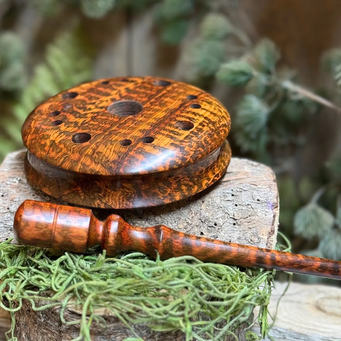 Snakewood Turkey Pot Call with ergonomic profile and matching snakewood striker