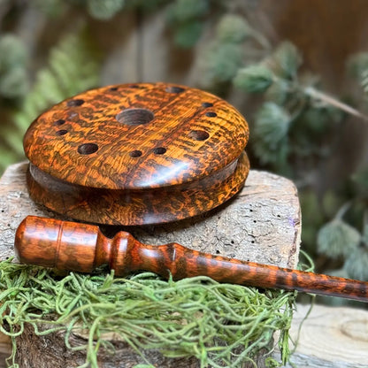 Snakewood Turkey Pot Call with ergonomic profile and matching snakewood striker
