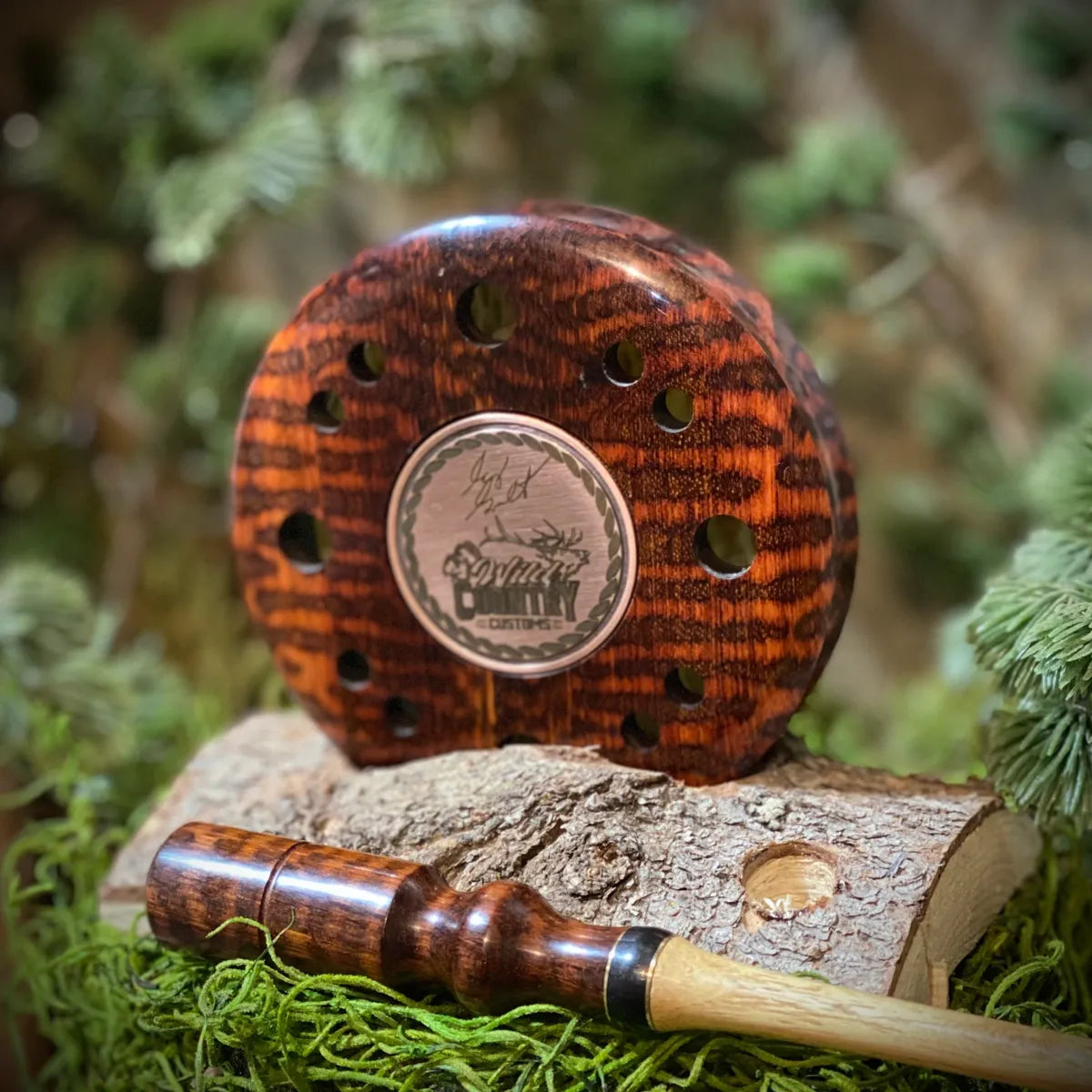 Snakewood Turkey Pot Call with Medallion & Matching Striker with inlays and ivorywood