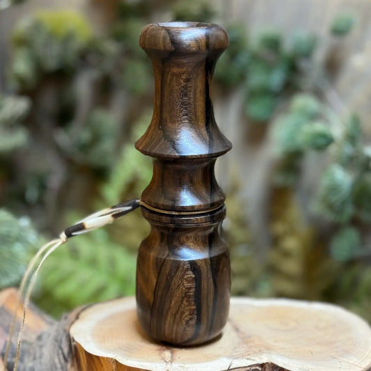 beautiful owl call built from dark chocolate toned Ziricote wood